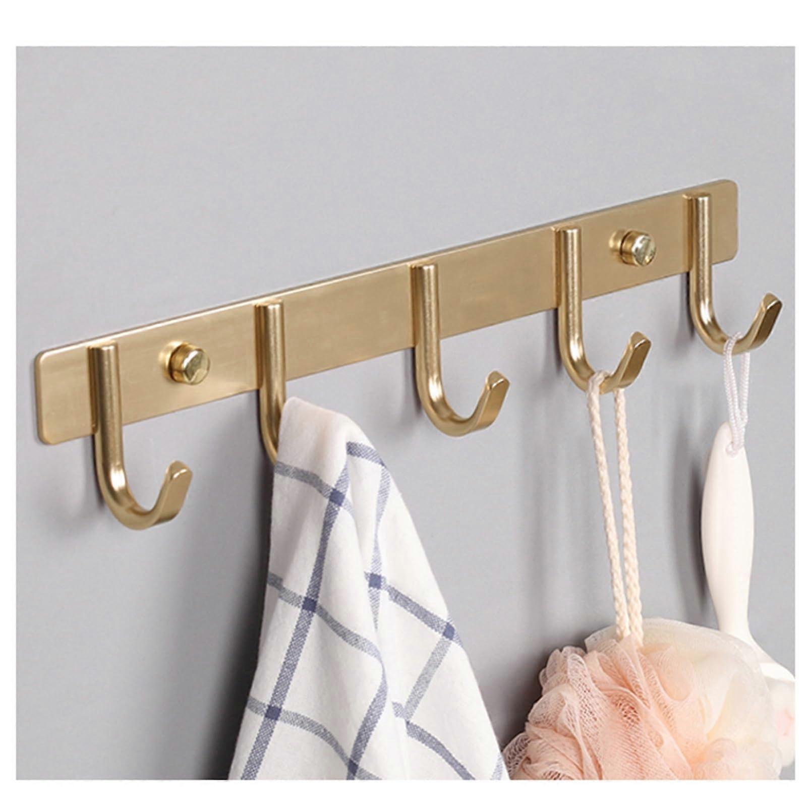 Coat Hooks Wall Mounted - Rust Resistant Space Aluminum Utility Hook for Hanging Clothes, Keys, Hats, Gold, 36.5 x 5 cm