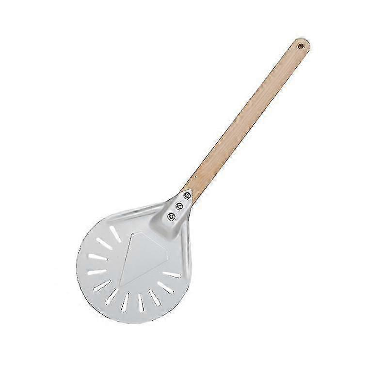 7" Round Perforated Pizza Crust Non-slip Aluminum Swivel Pizza Paddle With 16" Anti-scald Wood Handle- Edition a