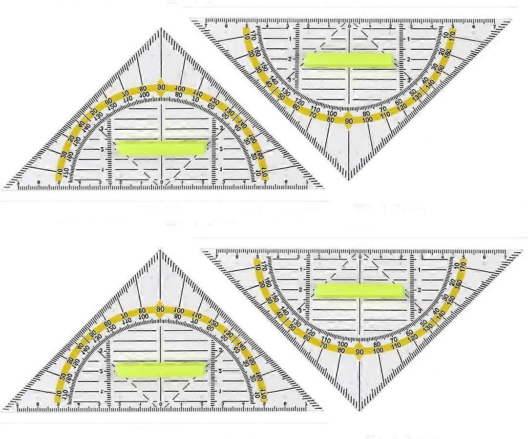 4-piece set square with 16 cm handle, flexible geo circle template, triangular ruler, primary school set square, for use in the school office