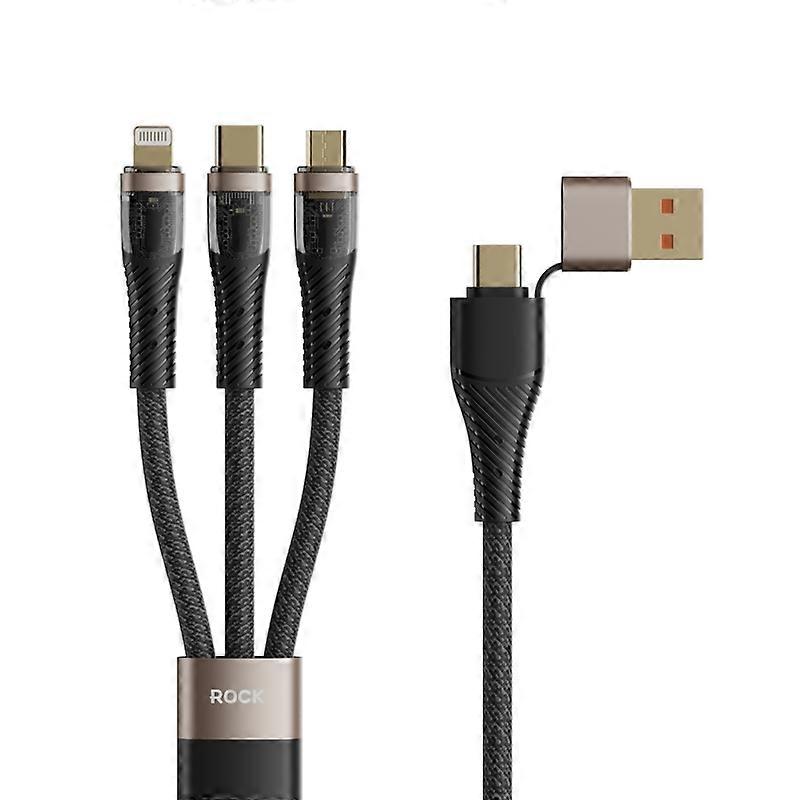 ROCK G20 Two to Three 5A USB+Type-C to 8 Pin+Type-C+Micro USB Fast Charging Data Cable, Length: 1.5m 2 to 3