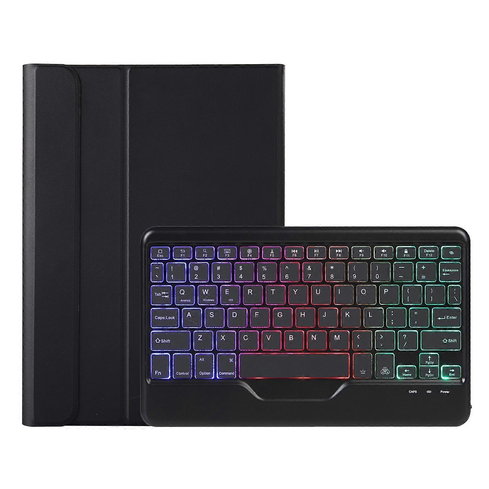 AHV7-BS Lambskin Texture Tri-color Backlight Bluetooth Keyboard Leather Tablet Case For Honor Pad V8 / Tablet V7 Pro