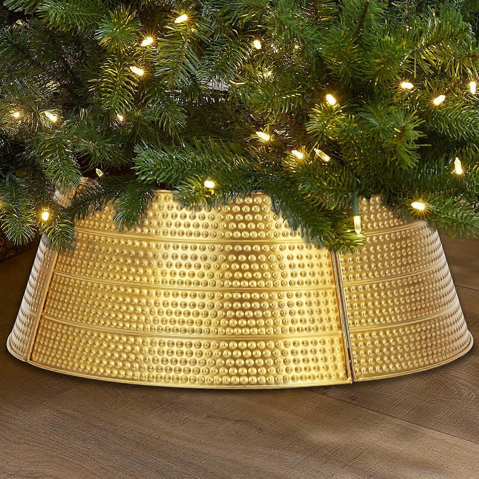 Metal Christmas Tree Collar Decoration, 23 Inches Diameter Indoor Outdoor Golden Tree Collar