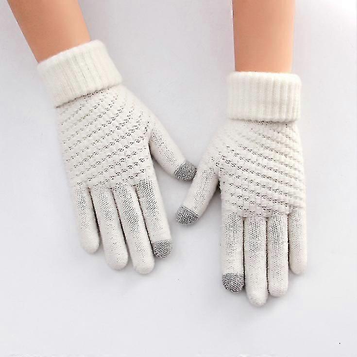 Men's And Women's Winter Touch Screen Thickened Warm Wool Gloves (white)