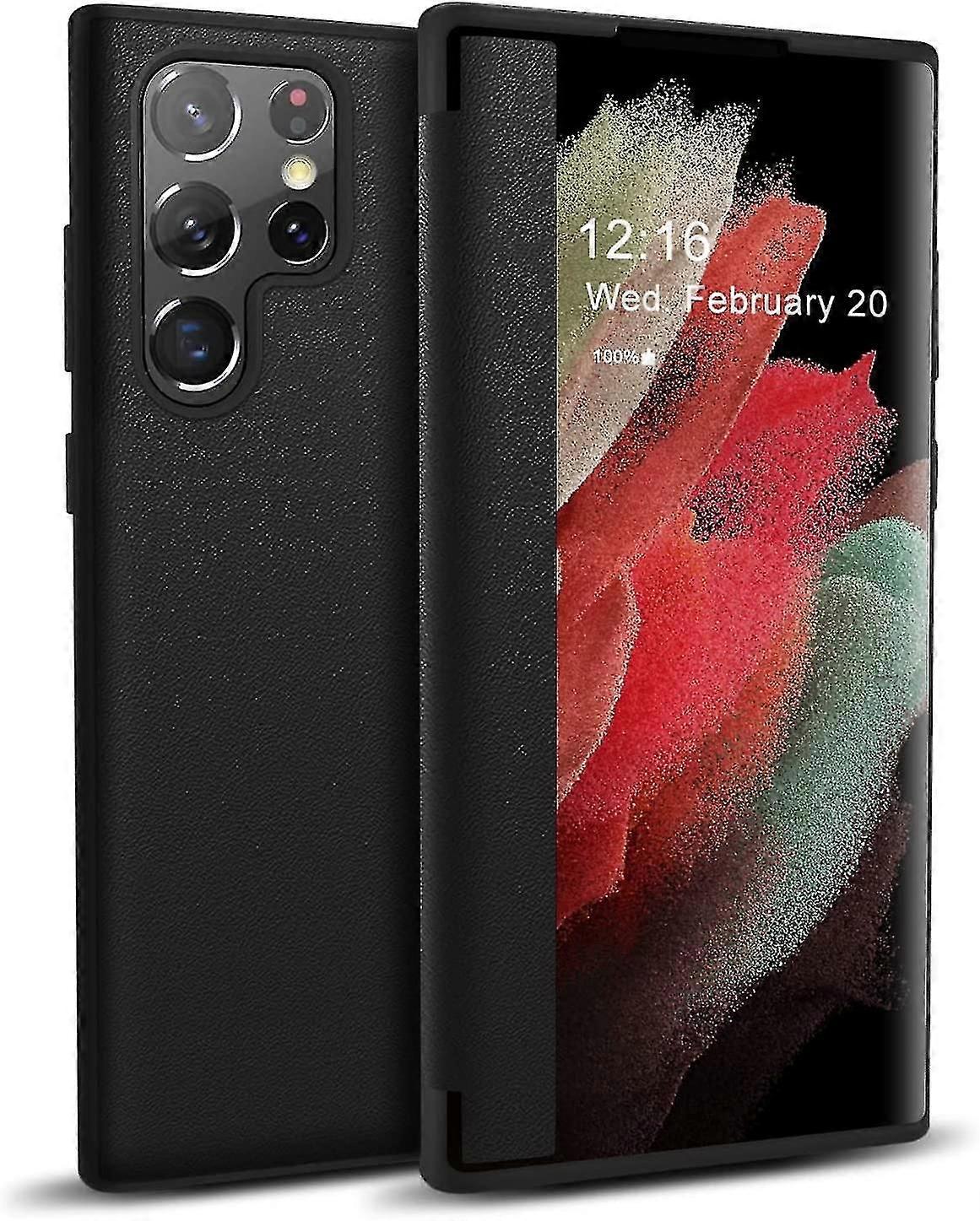 Leather Translucent Matte Folio Flip Case Compatible Samsung Galaxy S23 Ultra/s23 Plus/s23 With Window View Function