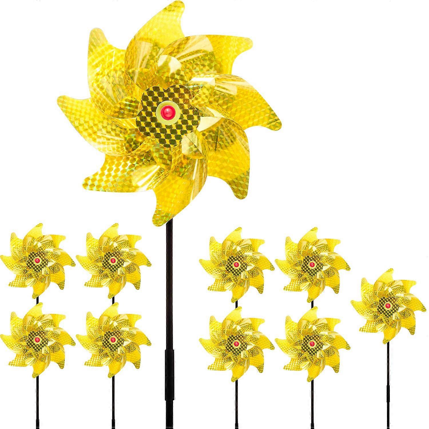 10 Pack Sparkly Reflective Pinwheels, Holographic Garden Spinners for Scaring Birds Away, Colorful Durable Plastic Design