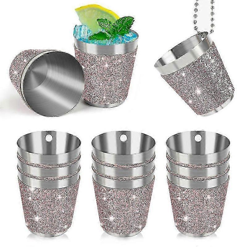 12個のショットカップ金属吊り下げショットグラス用ステンレス鋼チェーンショットグラス付き30mlショットカップ結婚披露宴用