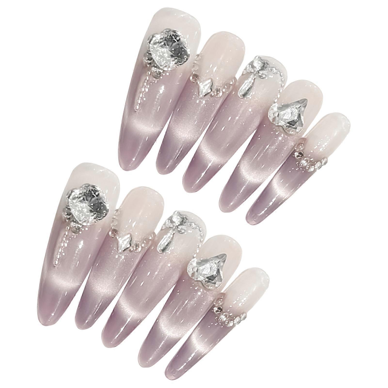 Glossy Long False Nails with Rhinestone Durable & Never Splitting False Nails