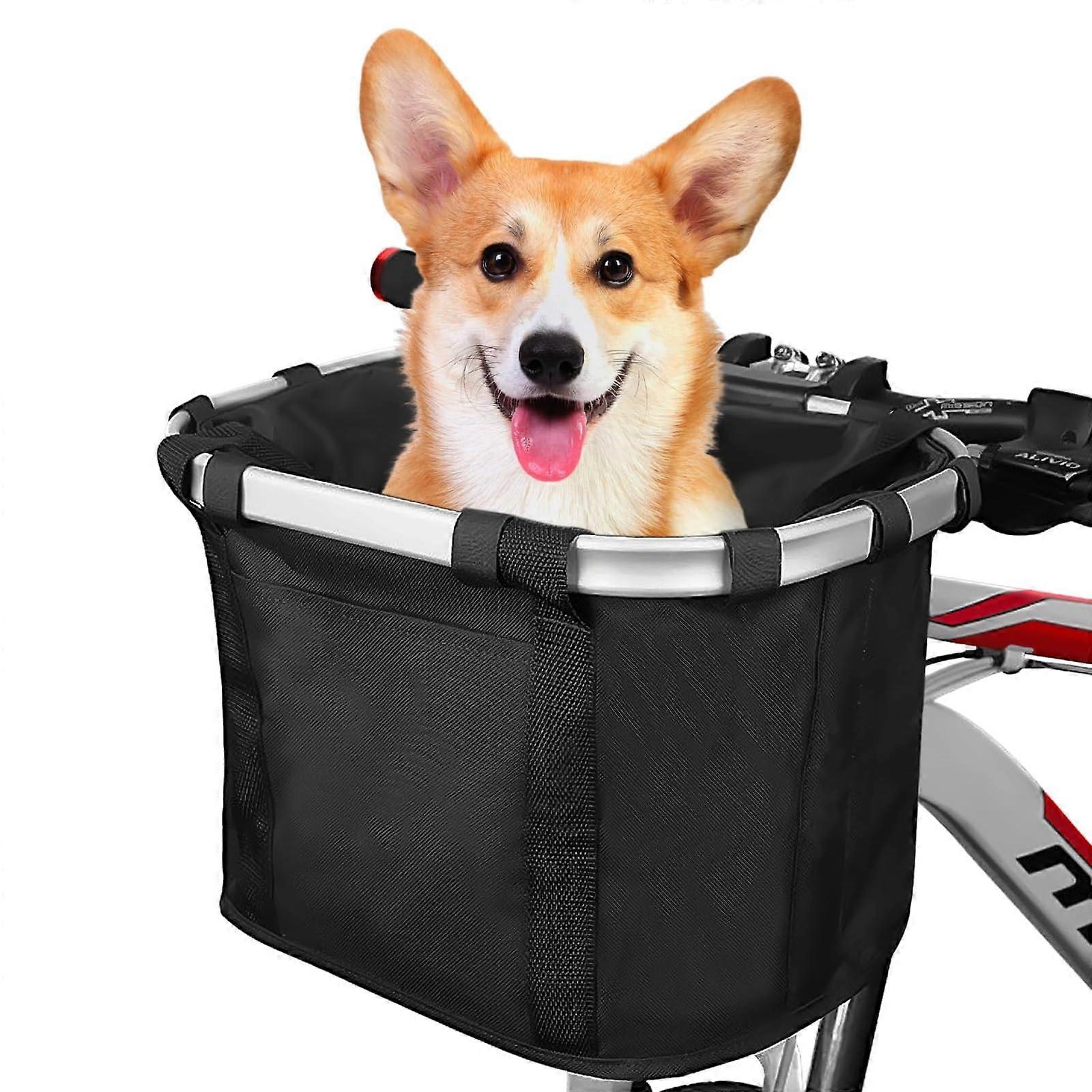 Bike Basket Detachable for Front Handlebar, Multi-Purpose Folding Pet Carrier Bag for Dogs, Shopping, Camping, Commuting