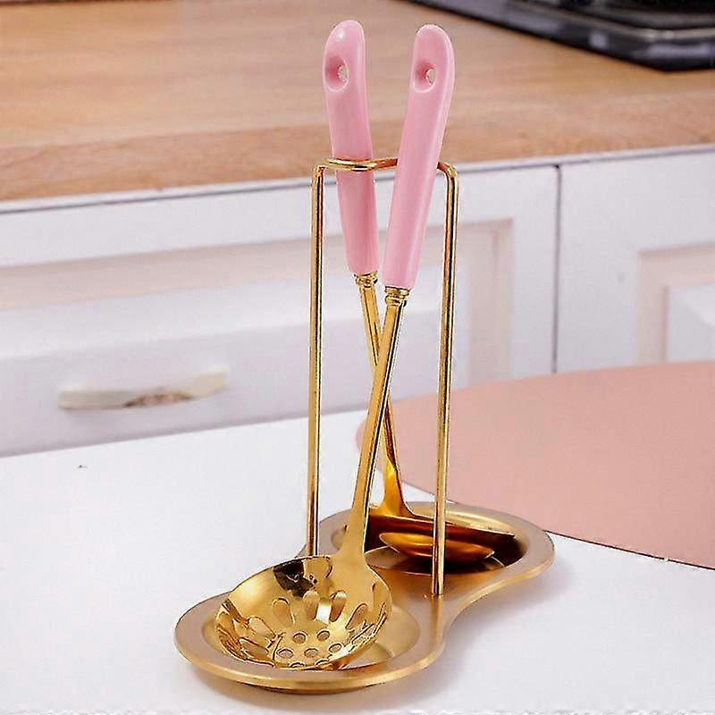 Three-Piece Kitchen Utensils Set Including Soup Spoon, Colander, and Oil Filter Spoon with Shell Bracket