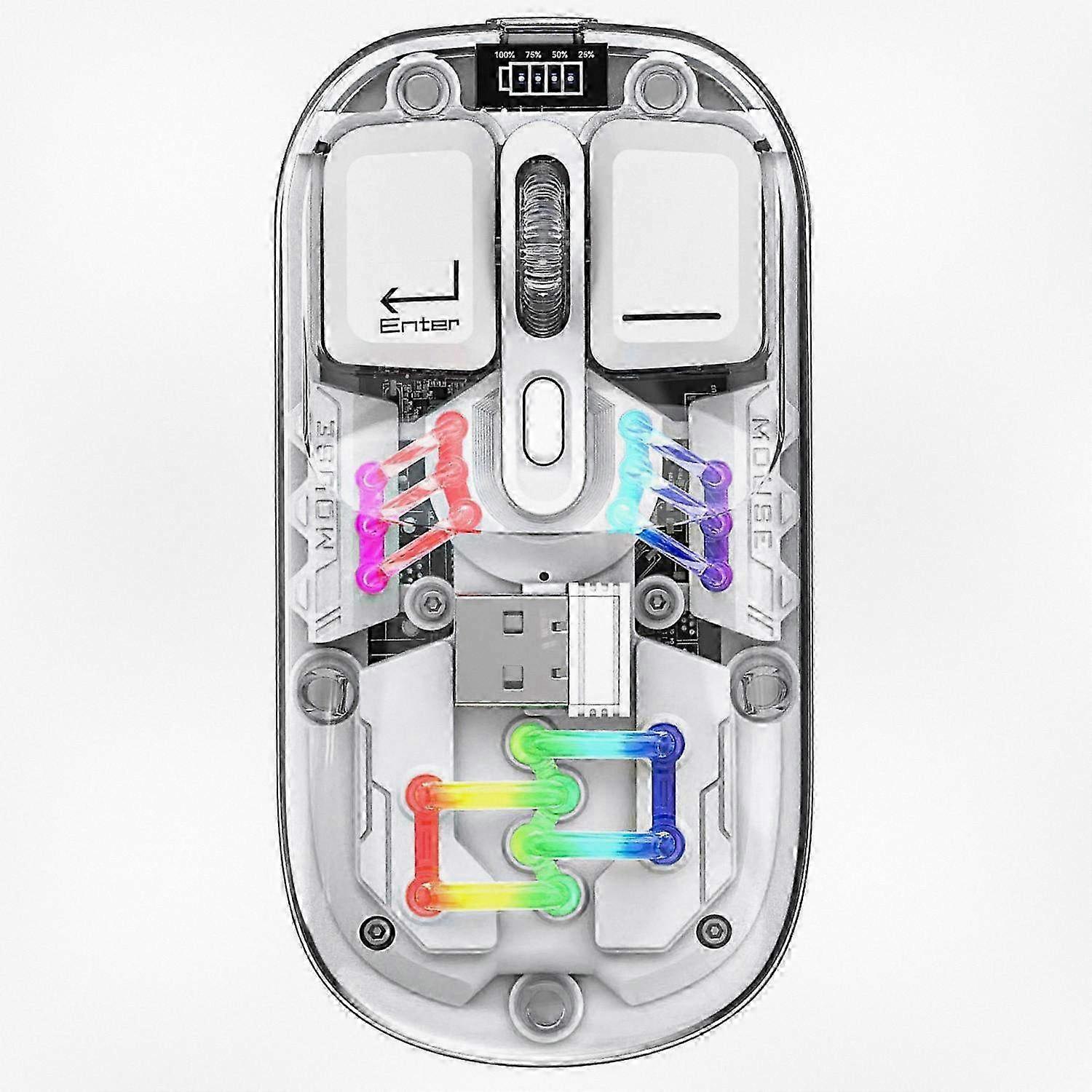 Wireless Dual Mode Transparent Mouse with RGB Light, Supports 2.4G and Bluetooth 5.0, Compatible with Multiple Brands