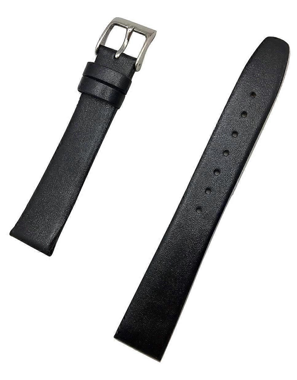 17mm Black Calfskin Leather Watch Band | Elegant Flat Replacement Strap for Men | Standard Length Wrist Bracelet