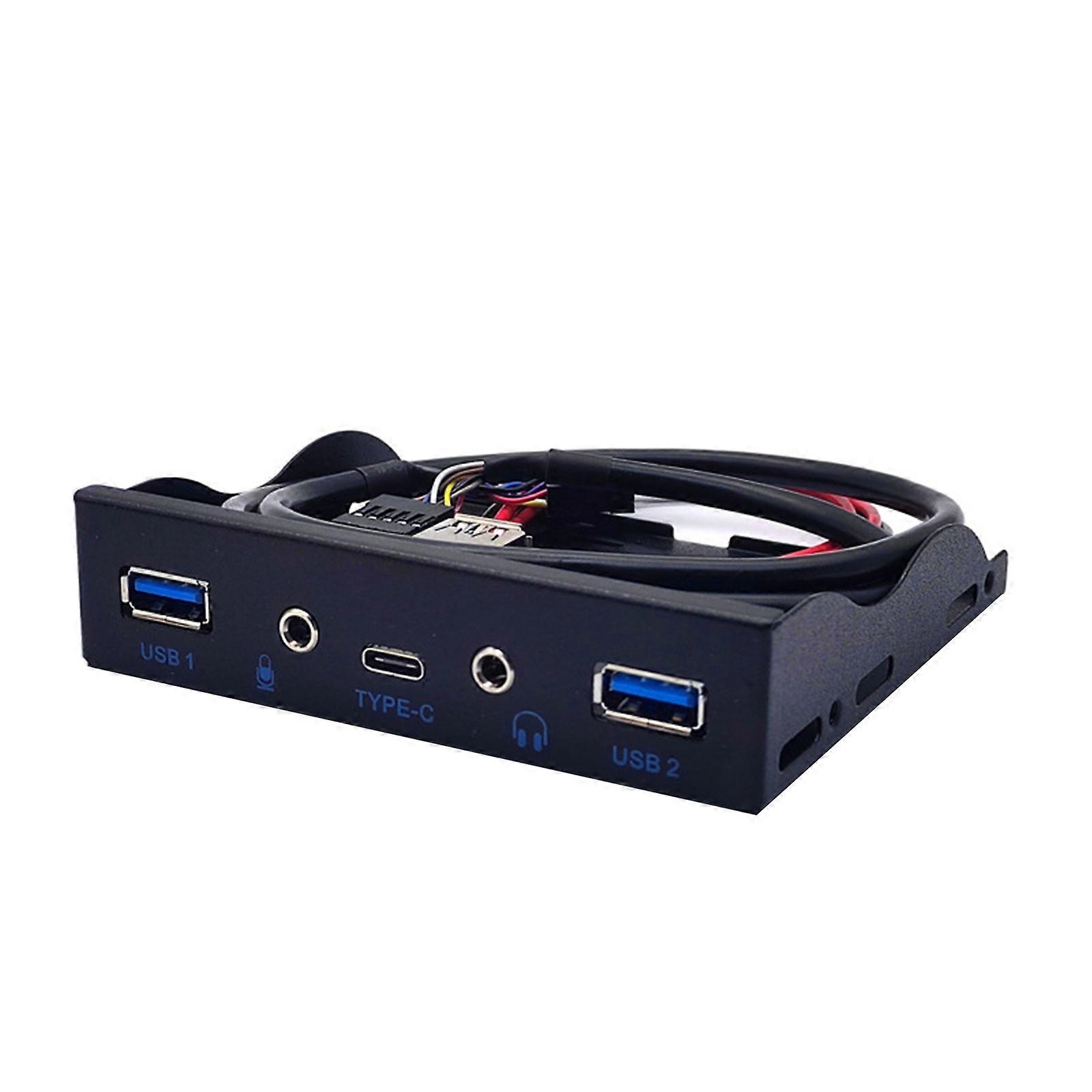 USB 3.0 HUB Splitter Floppy Bay 3.5mm Audio Headphone Front Panel Expansion Jack for Computer PC Rack 19pin to Type C Multicolor