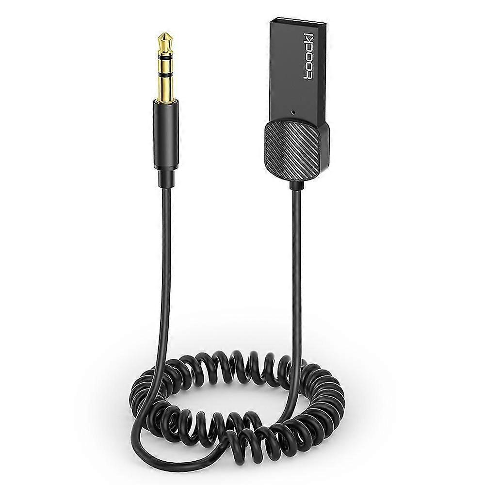 TOOCKI TQ-BT01 Car Bluetooth 5.0 Adapter Aux USB to 3.5mm Input Receiver - Black