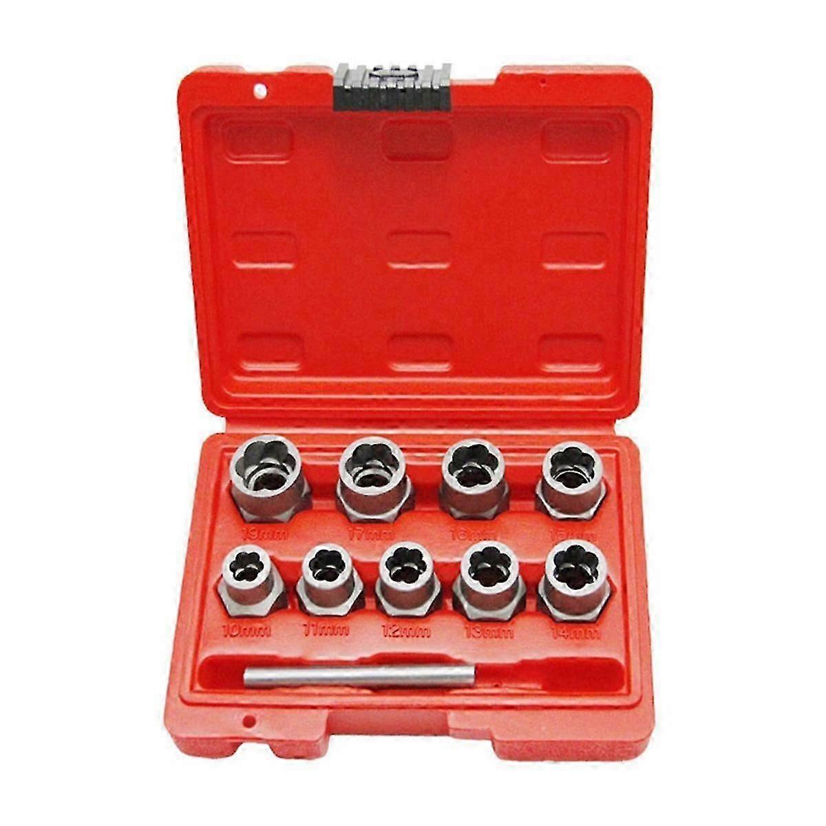 10pc 1/2" Square Hole Impact Socket Wrench with Sliding Nut Remover and Red Tool Case