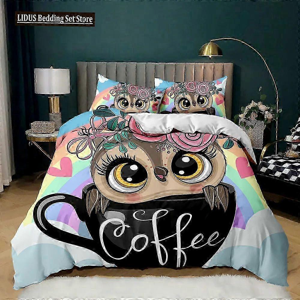 Owl Pattern Duvet Cover Bedding Set for Twin King Queen Size Boys Polyester Comforter Cover 3-Piece