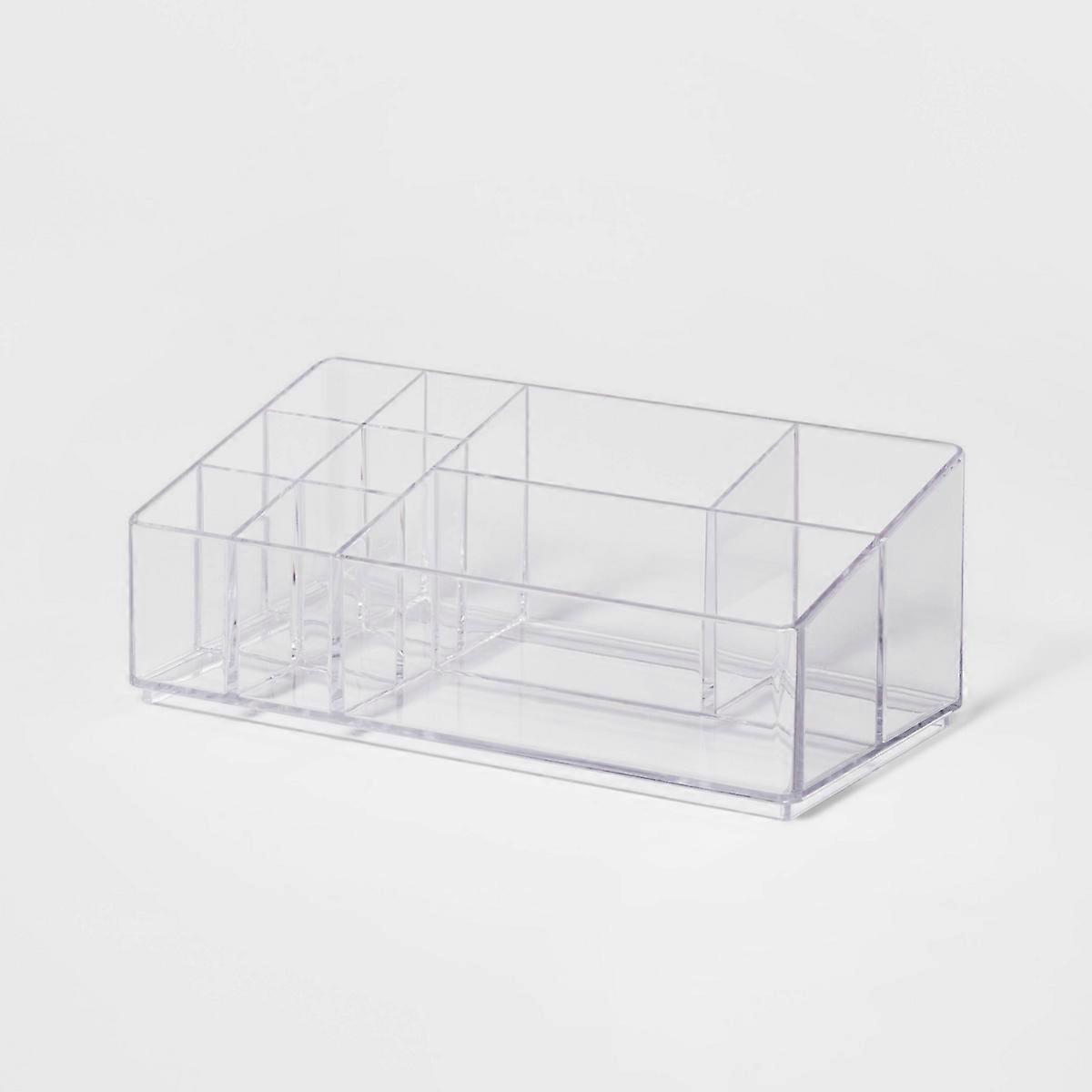 Bathroom Plastic 9 Slot Mixed Cosmetic Organizer Clear - Brightroom™: Makeup & Vanity Organizer Tray For Bathroom Countertop