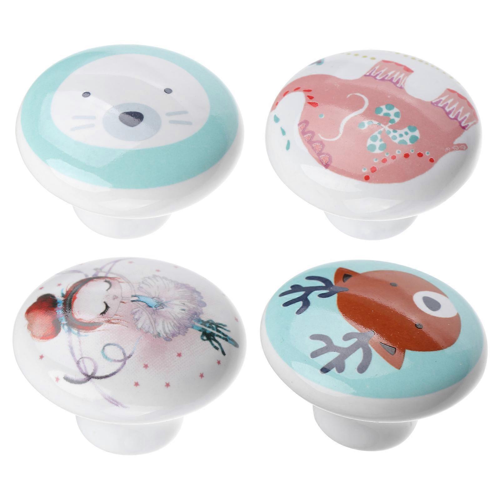 Ceramic Cabinet Knobs Round Shape Cute Drawer Handle for Homeowners Assorted Color 3.8x3.8cm 4Pcs