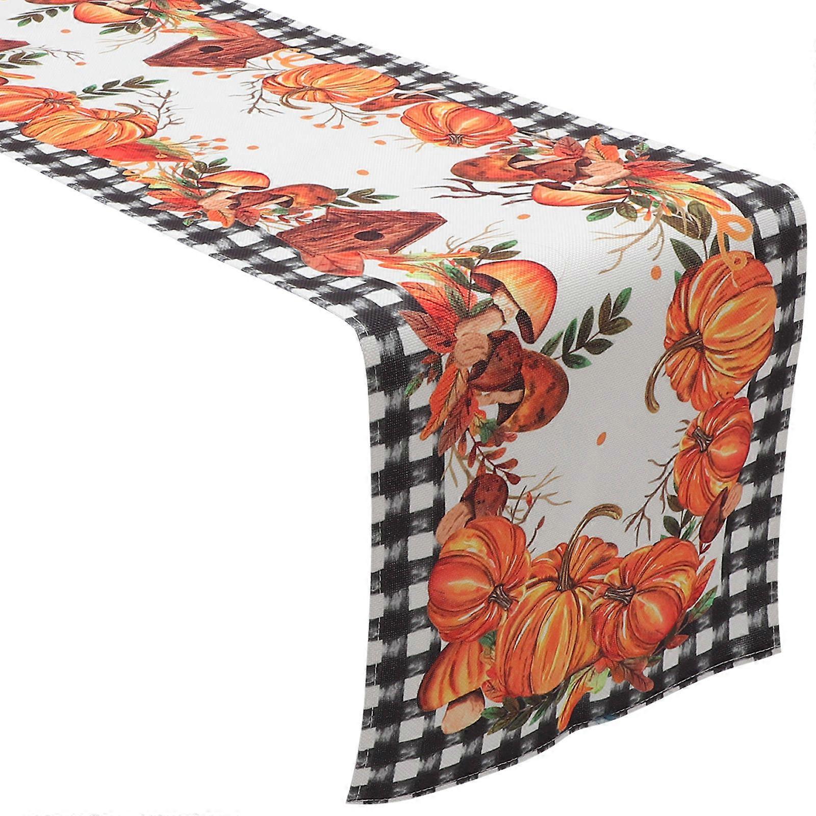 Pumpkin Table Runner Autumn Long Plaid Dining Table Cloth Decorative Multi 178x33cm 1Pack