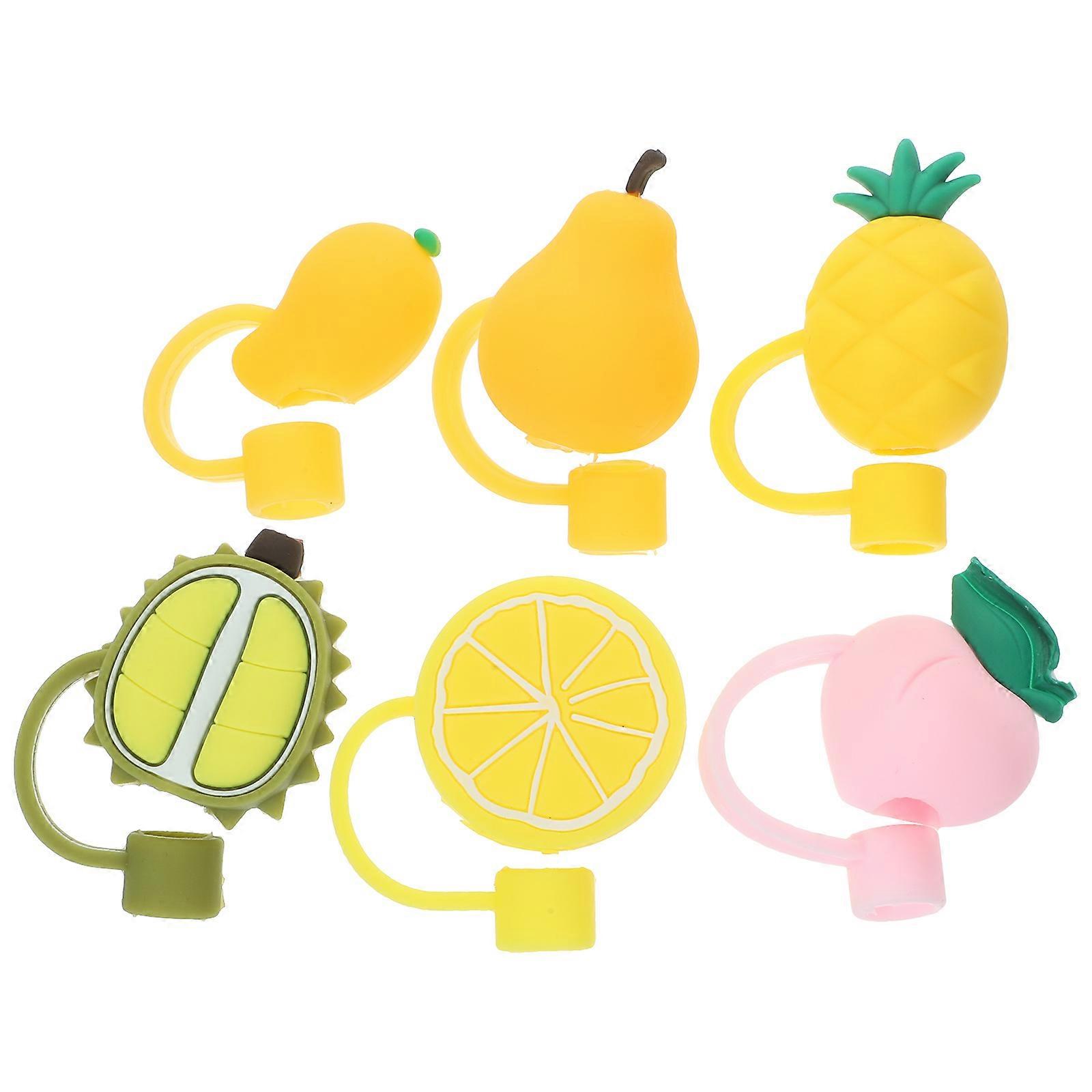 Fruit Themed Drinking Straw Protectors Silicone Sealing Dust-proof 6Pcs
