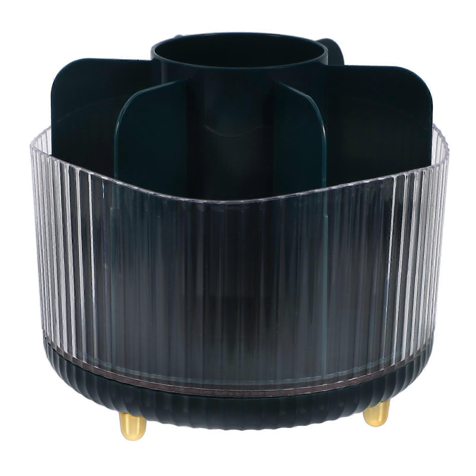Makeup Brush Pot Rotating Organizer Dark Green 14.00X14.00X12.00CM Dustproof Water Resistant Simple Style 1Set