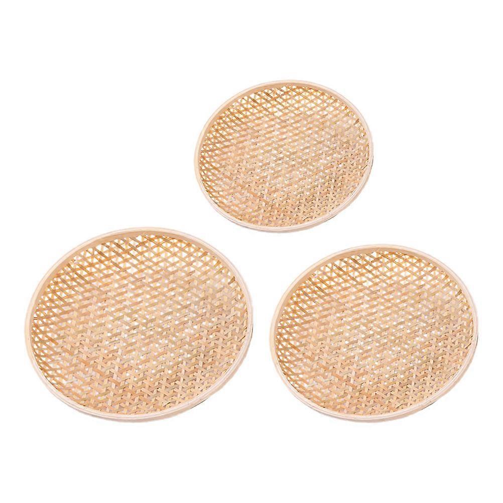 Khaki Woven Storage Tray for Home Use with Design 3pcs