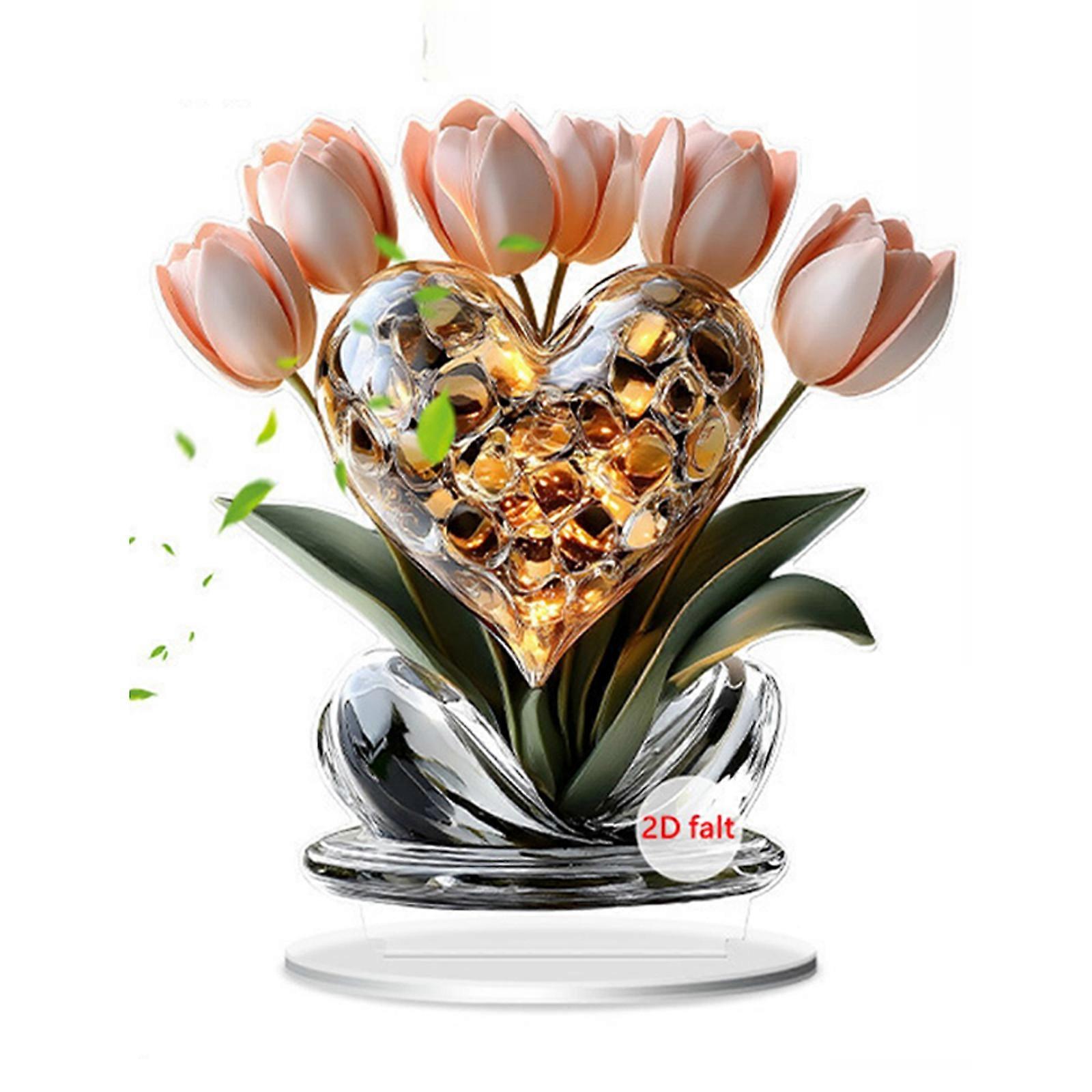 Handmade Acrylic Flower With Simulated Stone Desktop Display 2D Printing Art For Home Decoration Ornament