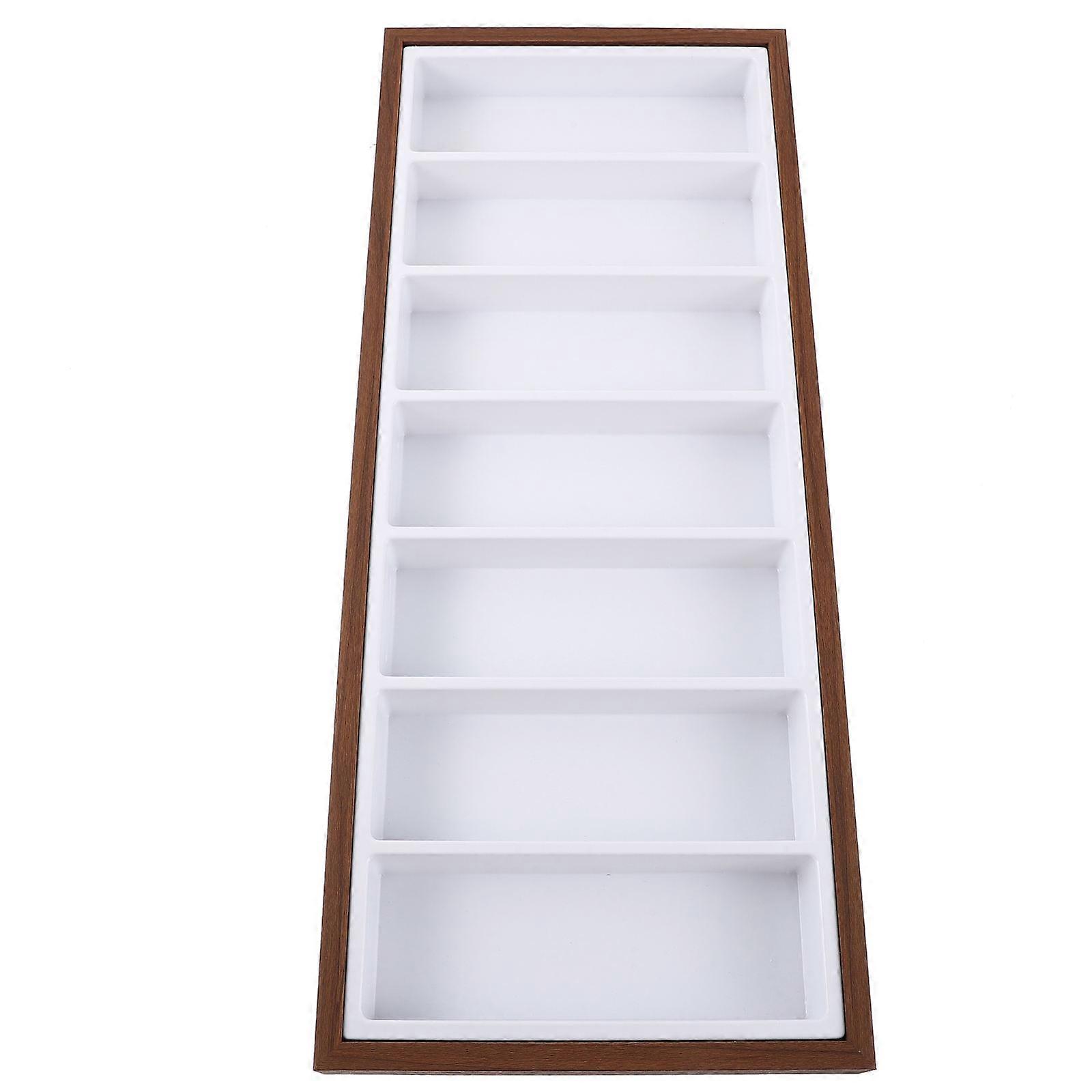 Walnut Wood Sunglasses Organizer with Compartments – Eyeglasses Storage Tray with Soft Lining, Scratch Resistant Display Box for Home and Commercial