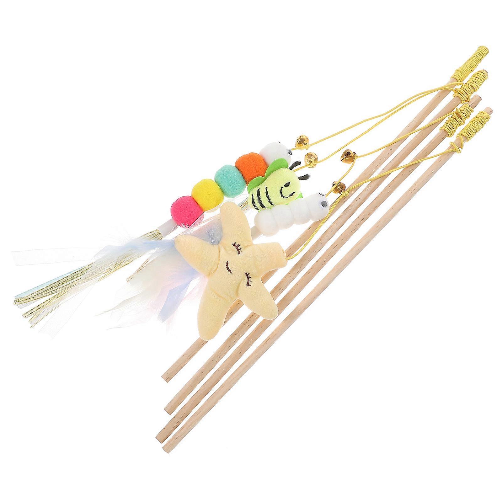 4pcs Interactive Cat Sticks with Teaser Wands for Kittens and Cats – Fun Playtime Encourages Exercise for Healthy Pets