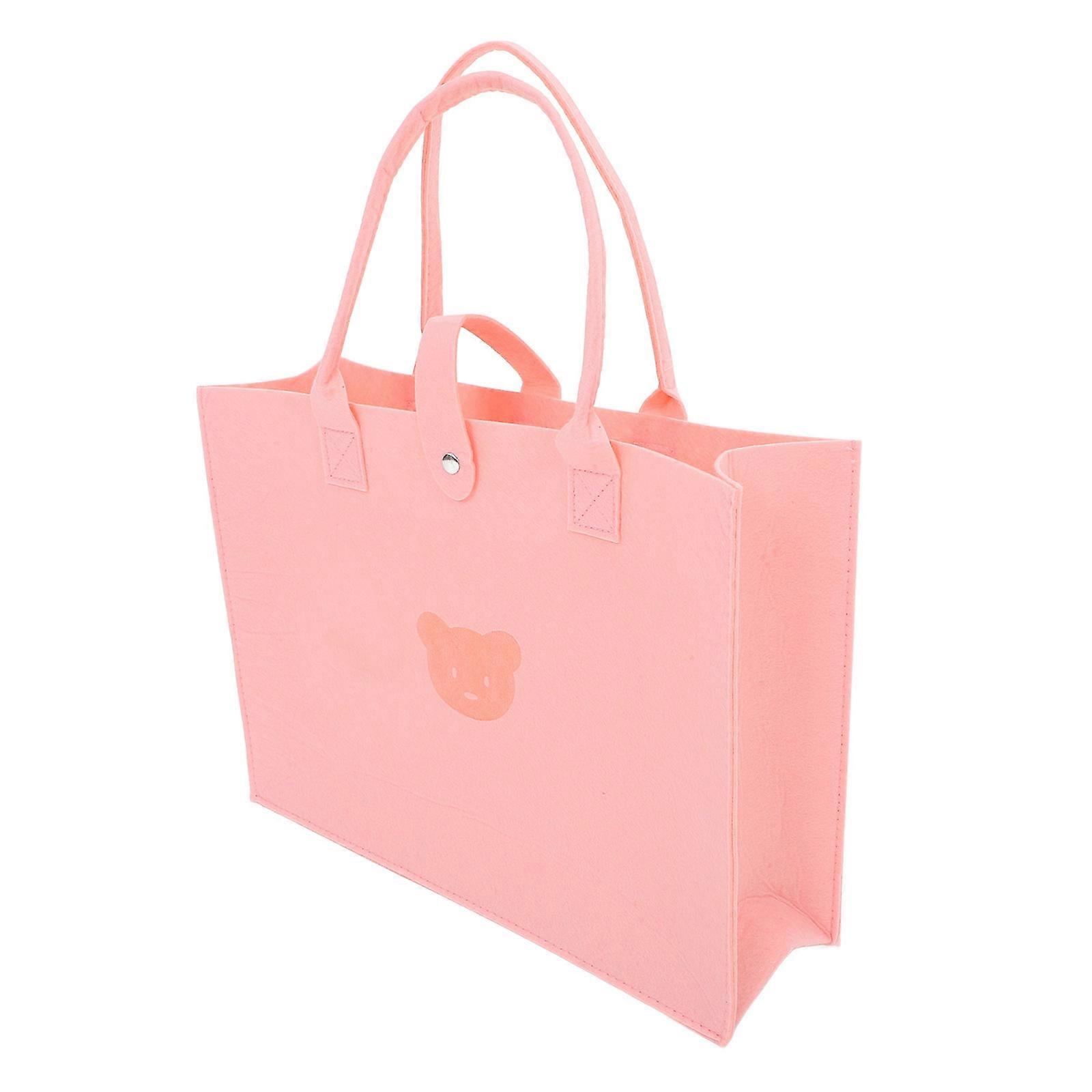 Felt Tote Bag Reusable Grocery Bag For Women Men Travel Beach Use Diaper Organizer Pink Color 40.00X30.00X13.00CM 1Pack