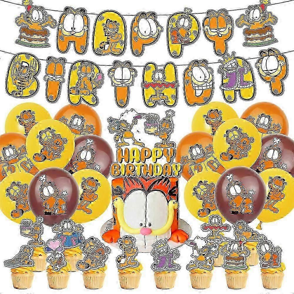 Garfield Kids Cute Cartoon Fat Cat Birthday Party Decorations Supplies Balloons Kits Banner Cake Topper Set