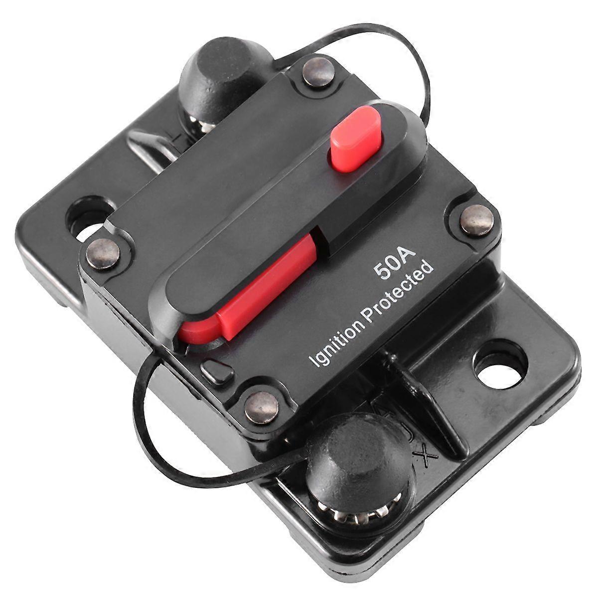 50A Waterproof High Amp Manual Reset Dual Stud Circuit Breaker with Switch (Black)