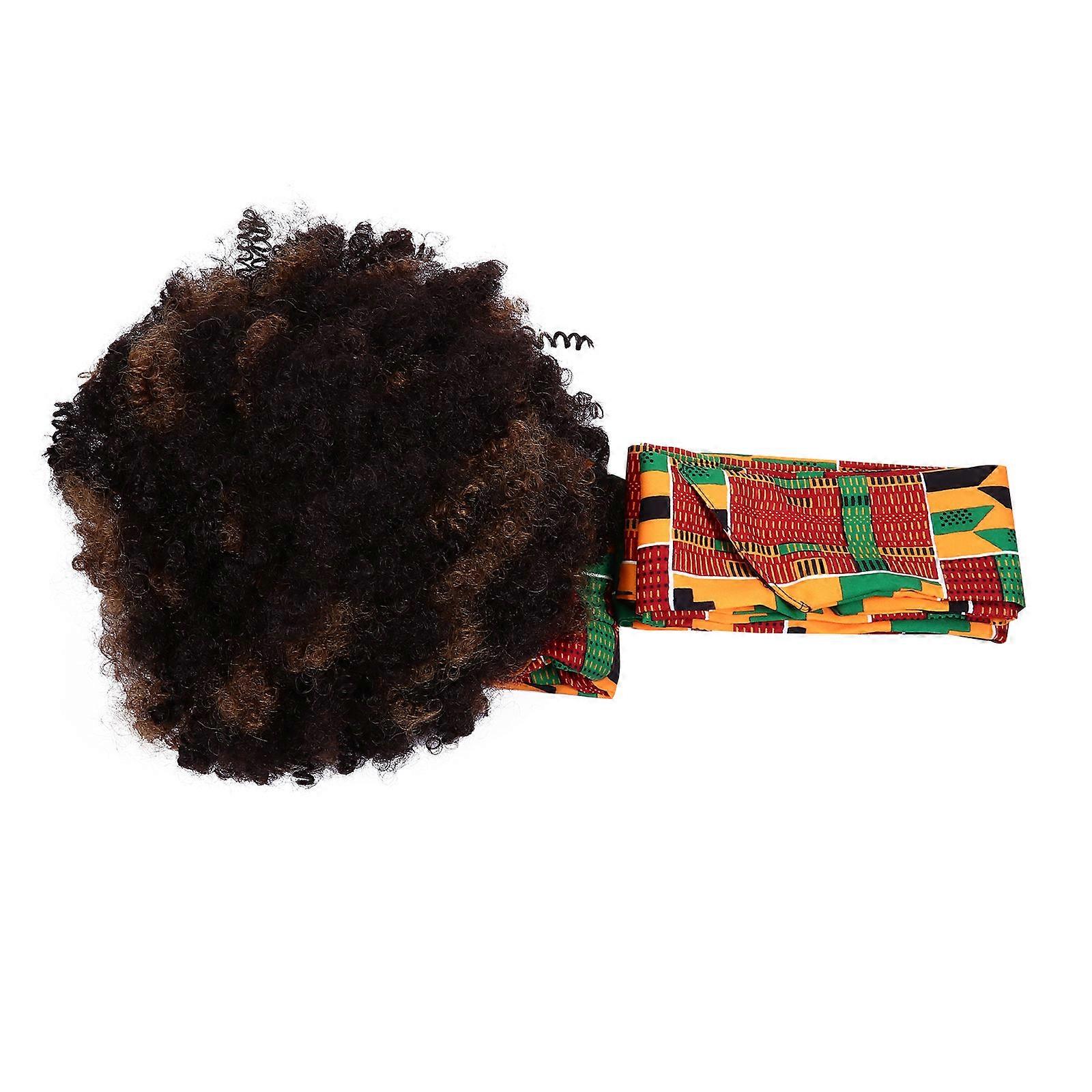 Women's Wigs Short Brown Curly Wig with Turban for Everyday Use Polyester 10.2X9.1X2.0in 1Pcs