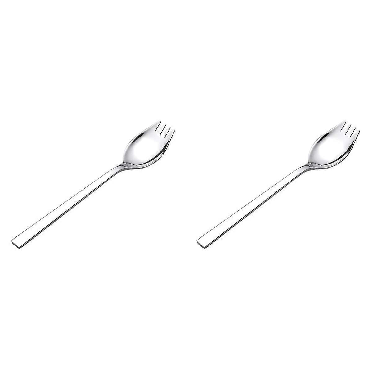 Set of 2 Stainless Steel Salad Serving Spoons with Fork Handles for Buffet and Family Dinners, Robust Design