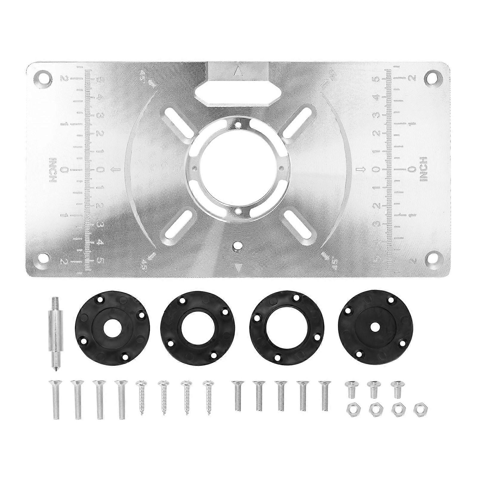 Aluminum Router Table Insert Plate for Woodworking, Engraving Flip Board with 4 Rings, Trimming Machine Mount