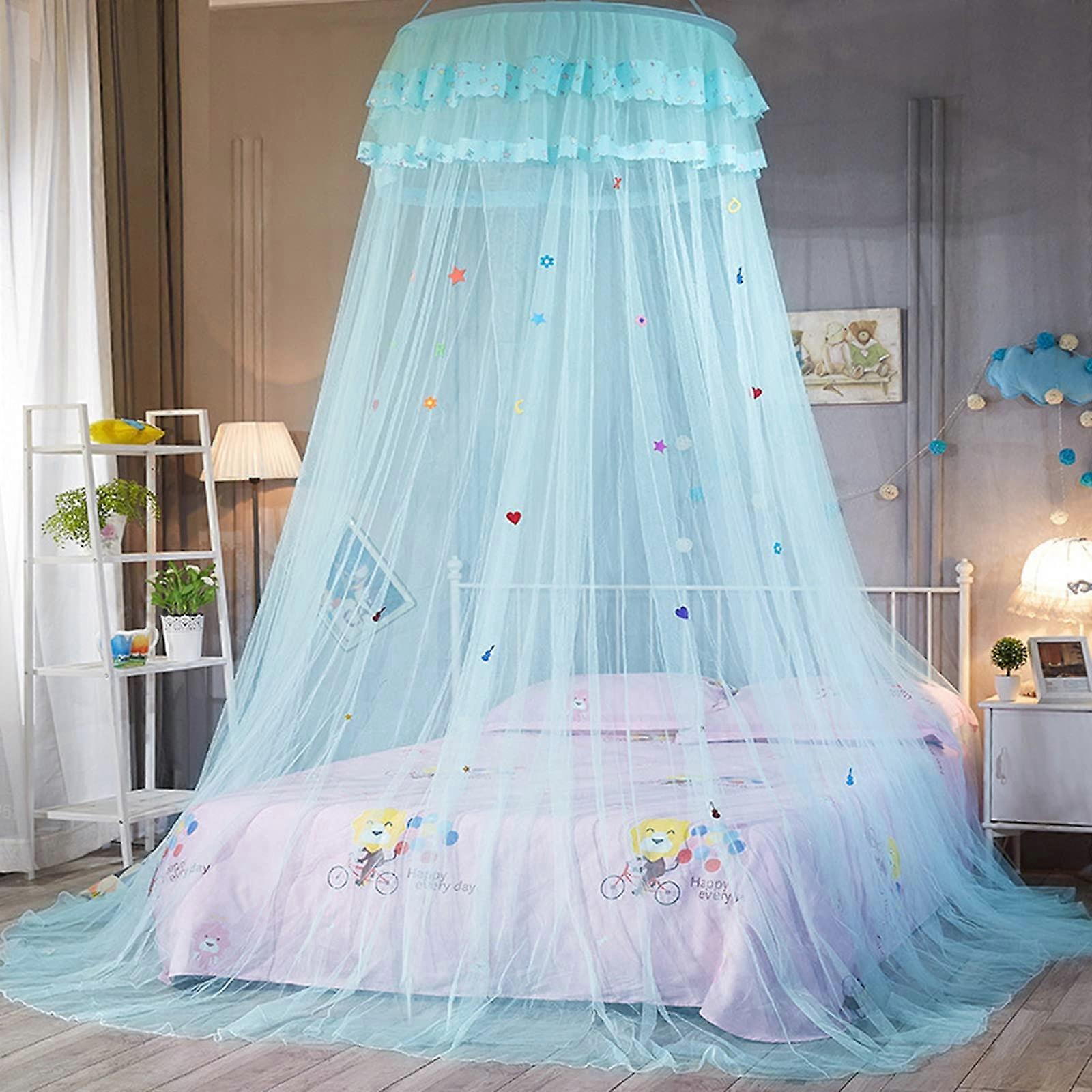 Luxurious Bed Canopy Mosquito Net with Dome Design, Green Color, Anti-Insect Curtain with Lace Flower, Easy Installation, One Size