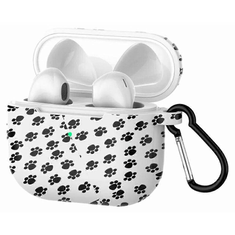 For AirPods 3 Protective Case Paw Print Design Silicone Earbuds Cover with Carabiner