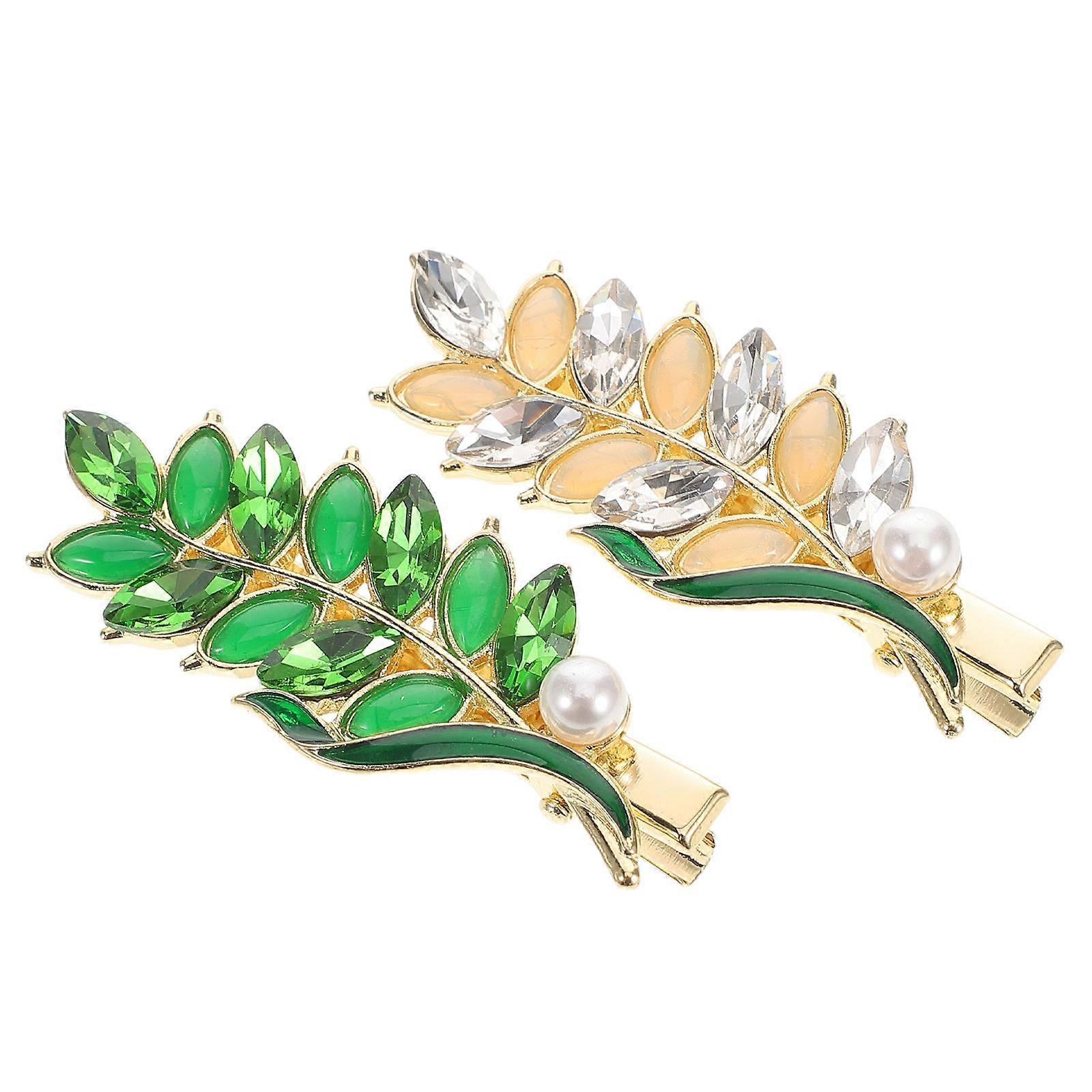 Crystal Leaf Hair Clips for Women – Decorative Duckbill Barrettes for Wedding, Party & Daily Wear – Lightweight & Gentle for Secure Bangs Styling