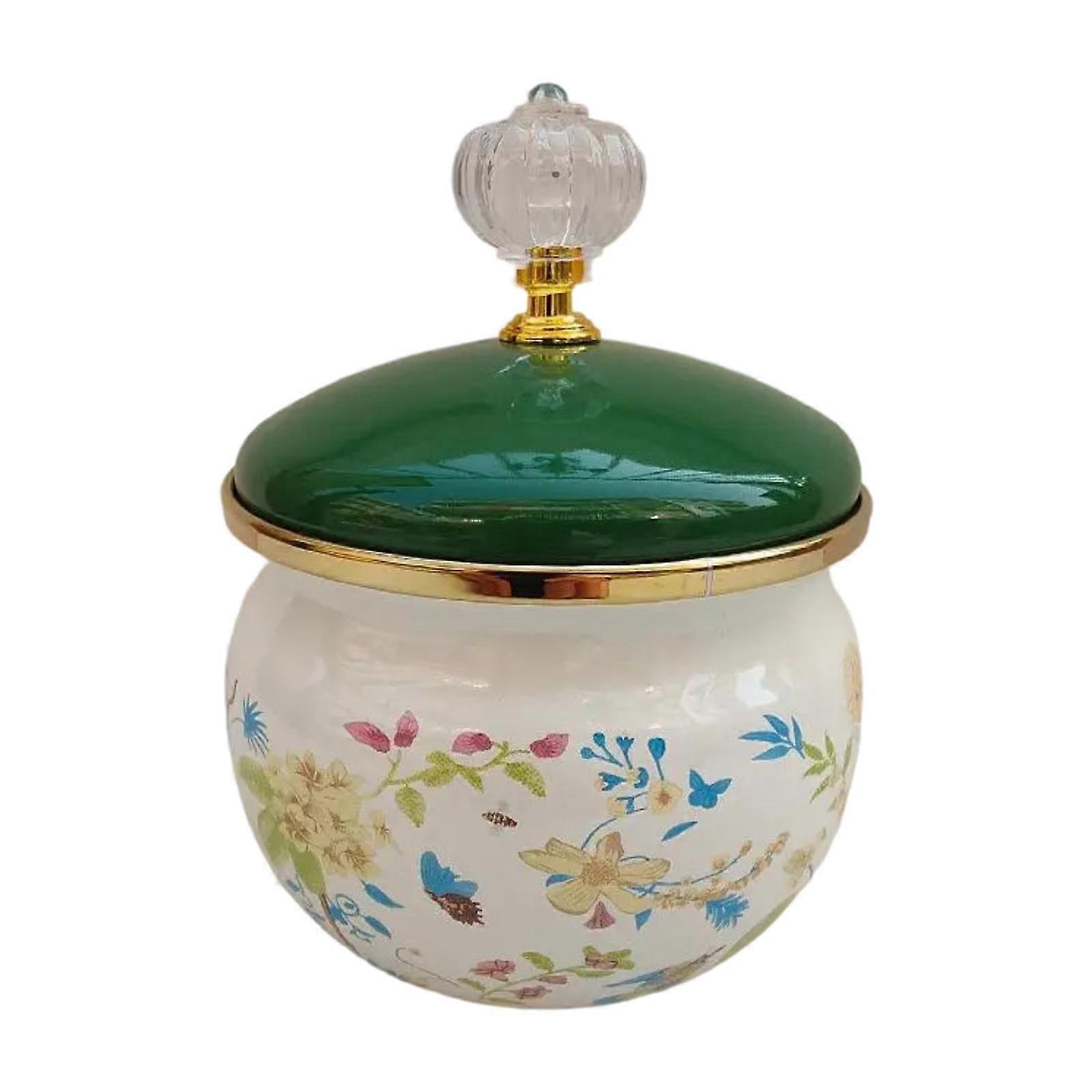Sugar Bowl Enamel Storage Jar With Lid, Versatile Kitchen Storage Container, Green