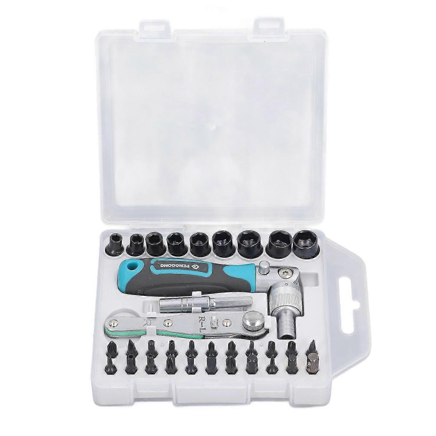 34 Pcs Ratchet Screwdriver Set Strong Magnetism Multi Function Ratchet Wrench with Screwdriver Bits and Sockets
