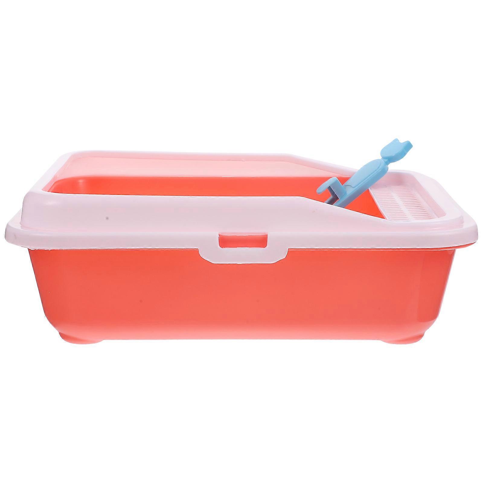 Litter Box Plastic Semi Enclosed Design Air Circulation Cat Toilet Tray 1Set
