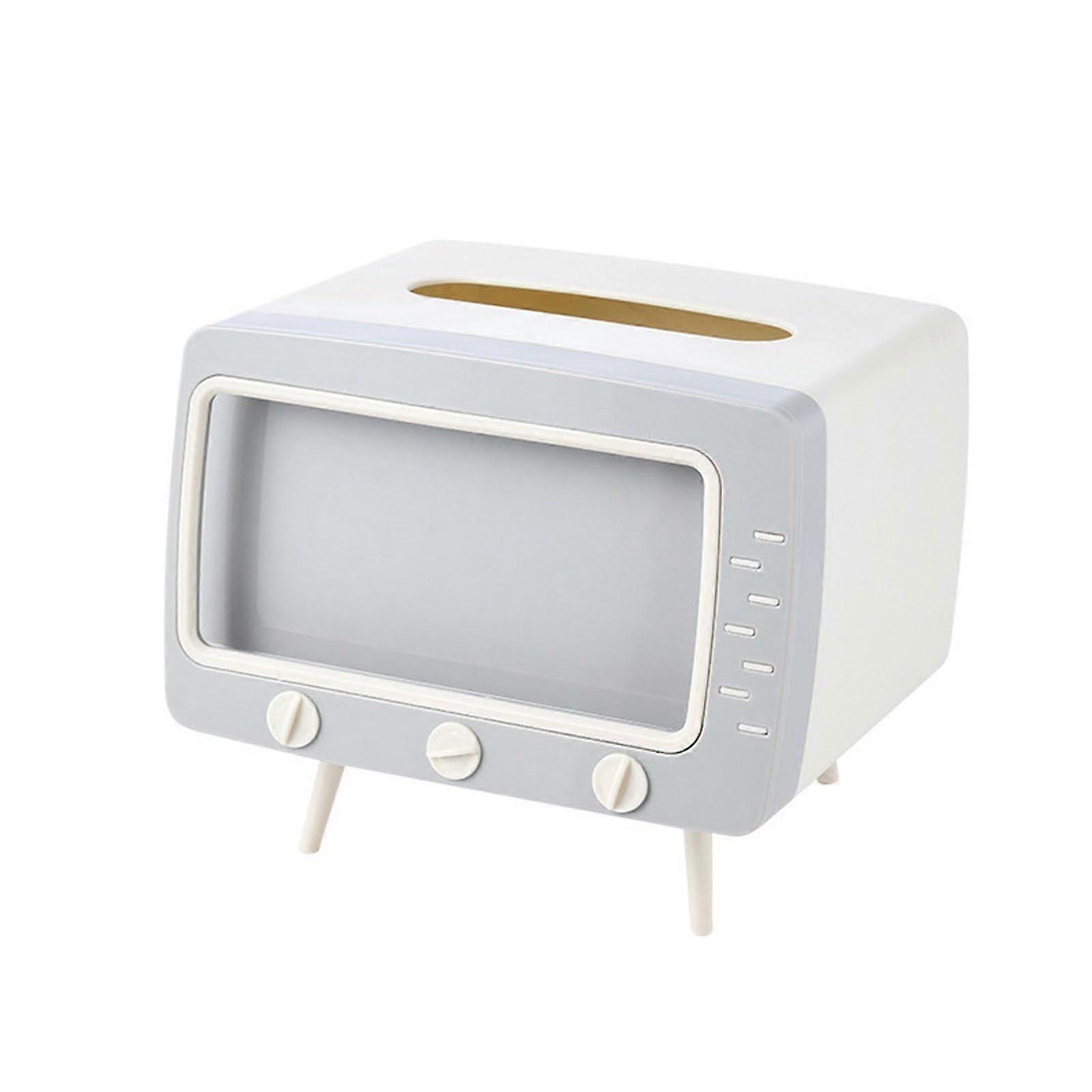 TVshaped phone stand, 2in1 tissue box, phone holder, retro TV stand, multipurpose dispenser (White)