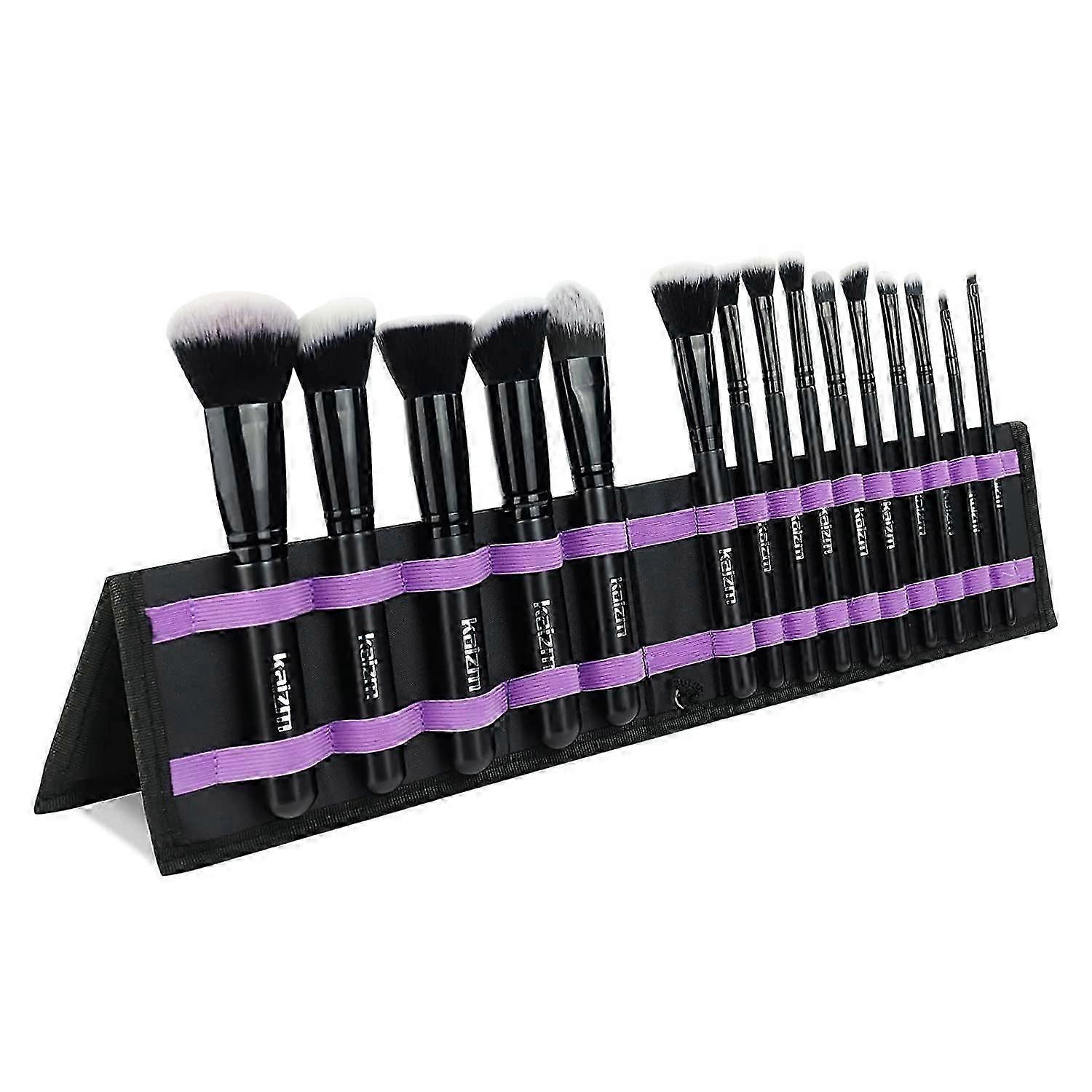15pc Professional Makeup Brush Set - Portable Kabuki Kit with Case