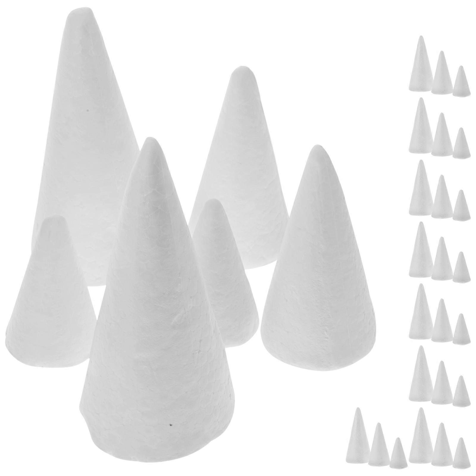White Foam Craft Cones 30pcs Safe & Durable Polystyrene Cones for DIY Christmas Decorations and Creative Projects