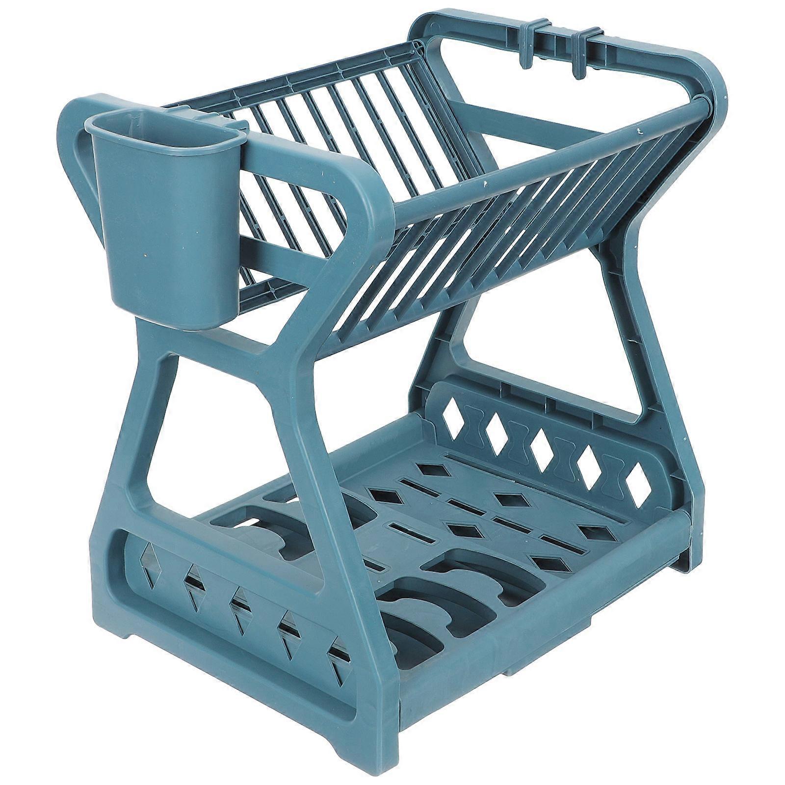 Kitchen Dish Organizer Tableware Storage Rack Daily Use Draining Blue Rectangular For Homeowners 33x26cm Rustproof Process 1Pack