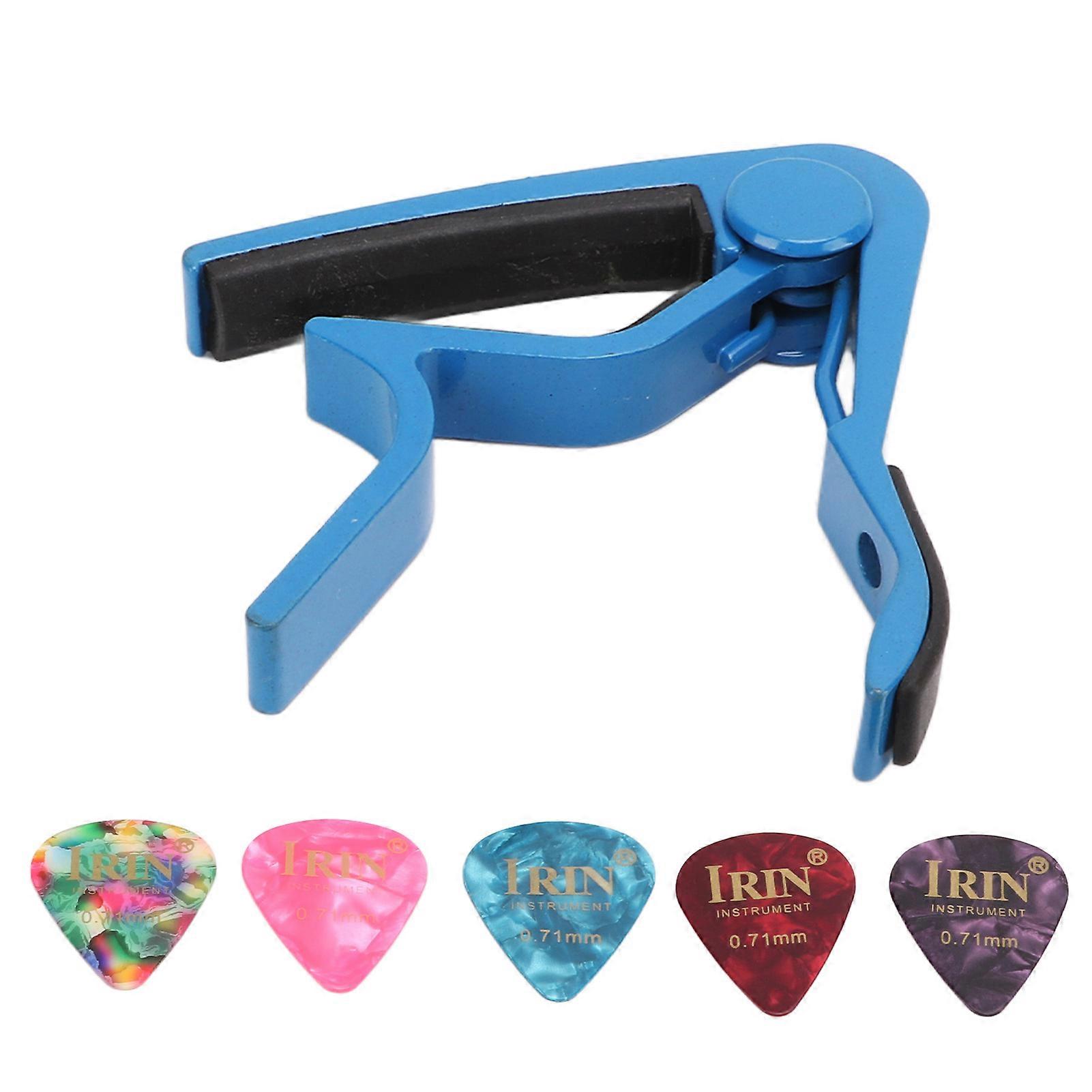 Guitar Capo Strong Spring Scratch Resistant High Hardness Alloy Guitar Capo with 5 Picks Blue