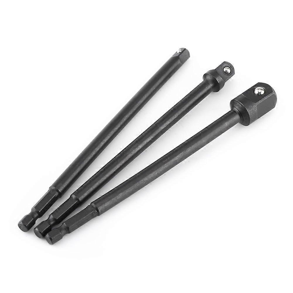 Hex Shank Square Head Extension Socket Adapter Set, 3 Pieces, 1/4-Inch Universal Fit, Hard Steel, Compact Design for Electric Screwdrivers