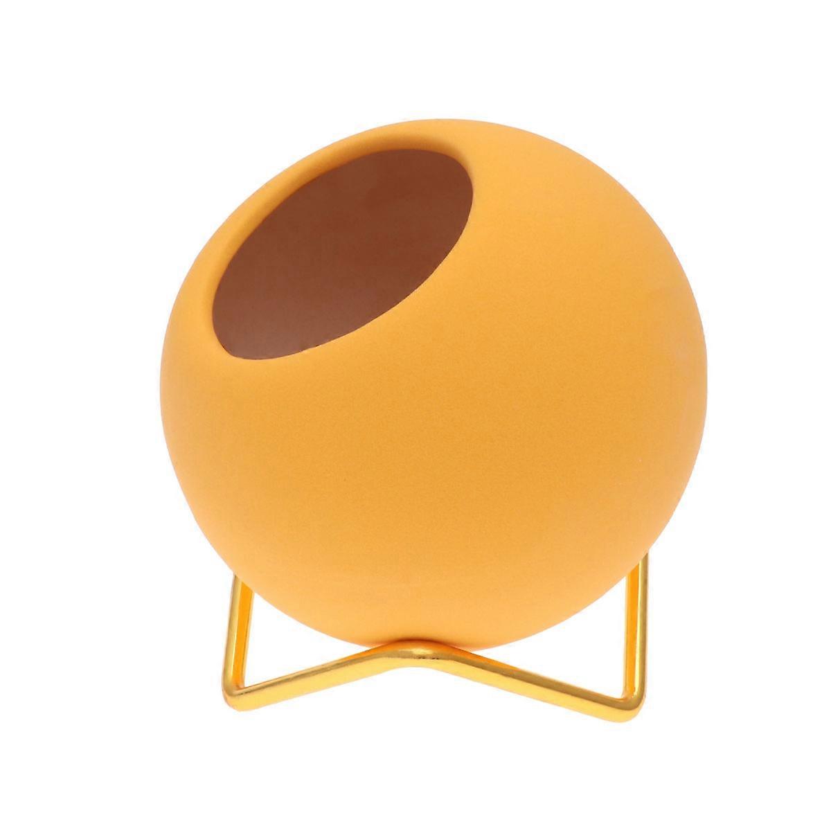 Small Ceramic Planter Round Flower Pot For Home Decor Yellow 1Set