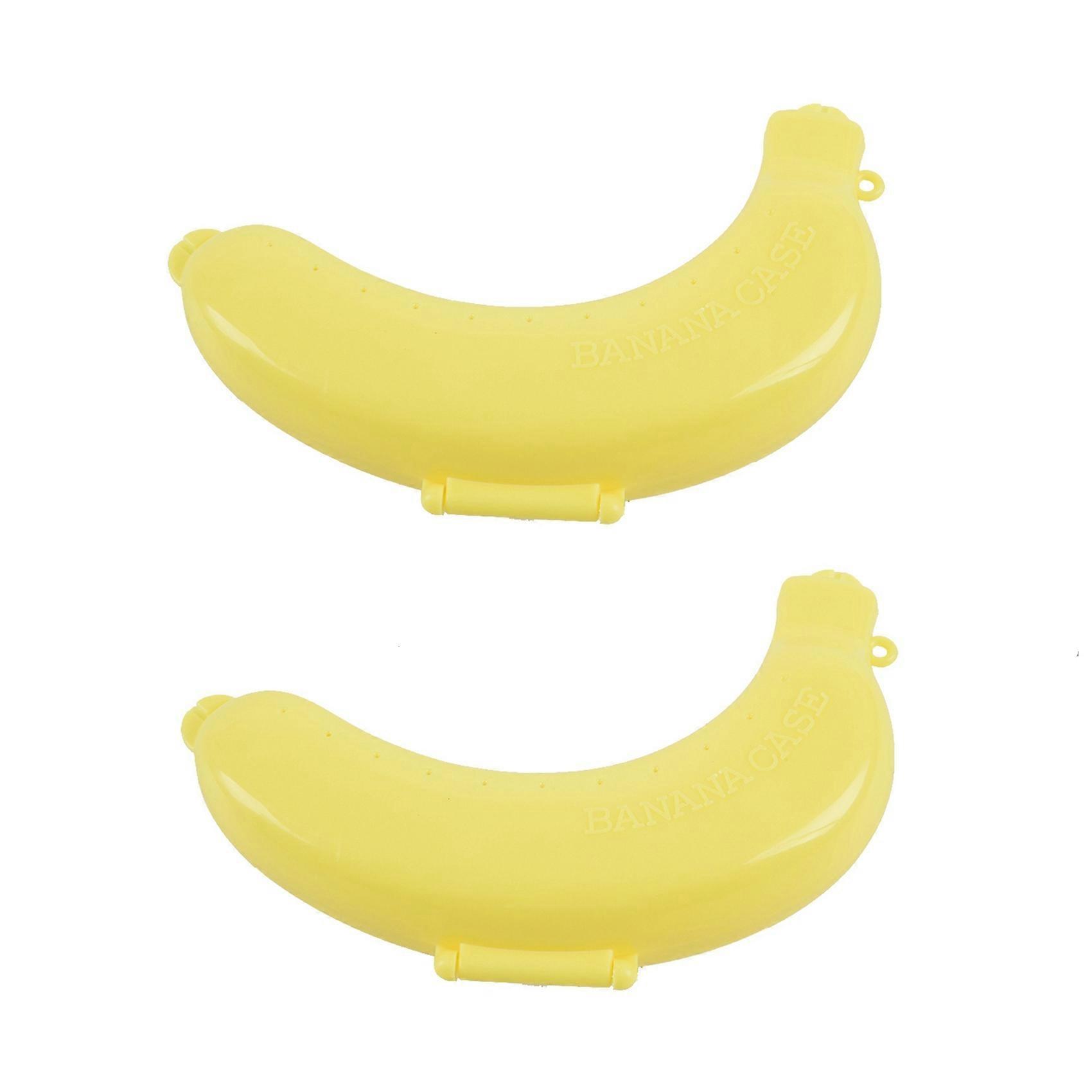 2X Banana Case Lunch BoX Protector Container Holder Carrier Storage - Yellow