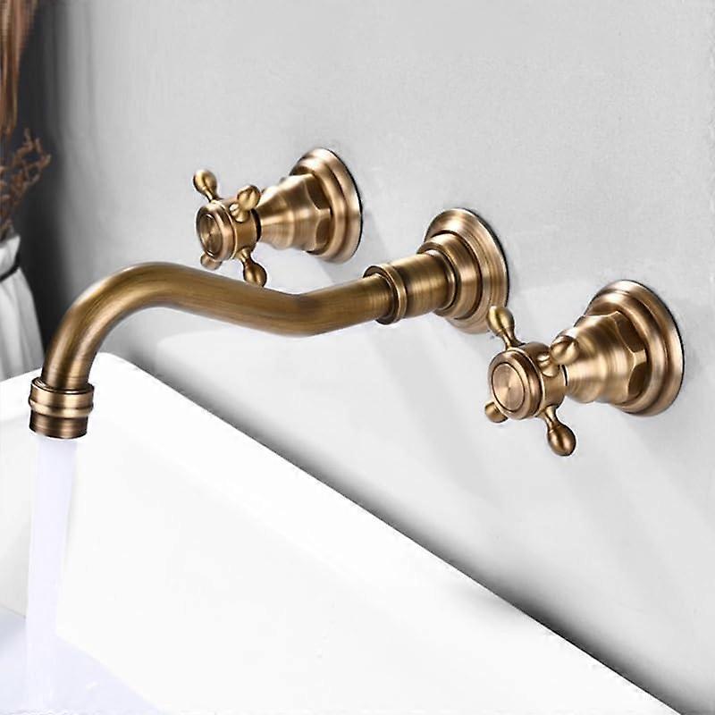Concealed wallmounted threehole basin mixer tap in solid copper, hot and cold water faucet, black, connected