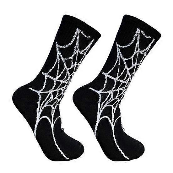 1 Pair Halloween Socks Spider Wet Skull Skeleton Print Color Matching High Elasticity Anti-slip Unisex Sport Sweat-Absorbent Basketball Long Stockings